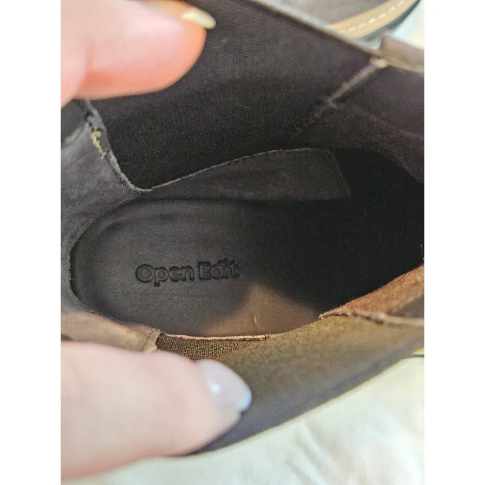 Open Edit Dark Brown‎ Suede Chelsea Boots Chunky Lug Sole Platform Block Heel
